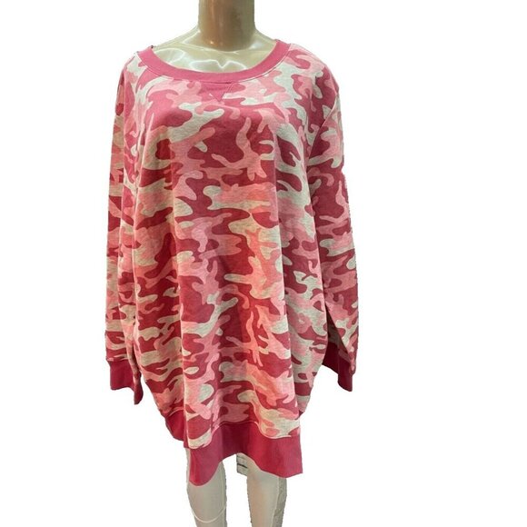 Woman Within +26/28 Pink Camouflage Fleece Ribbed Trim Long Sleeve Sweatshirt - Picture 2 of 6